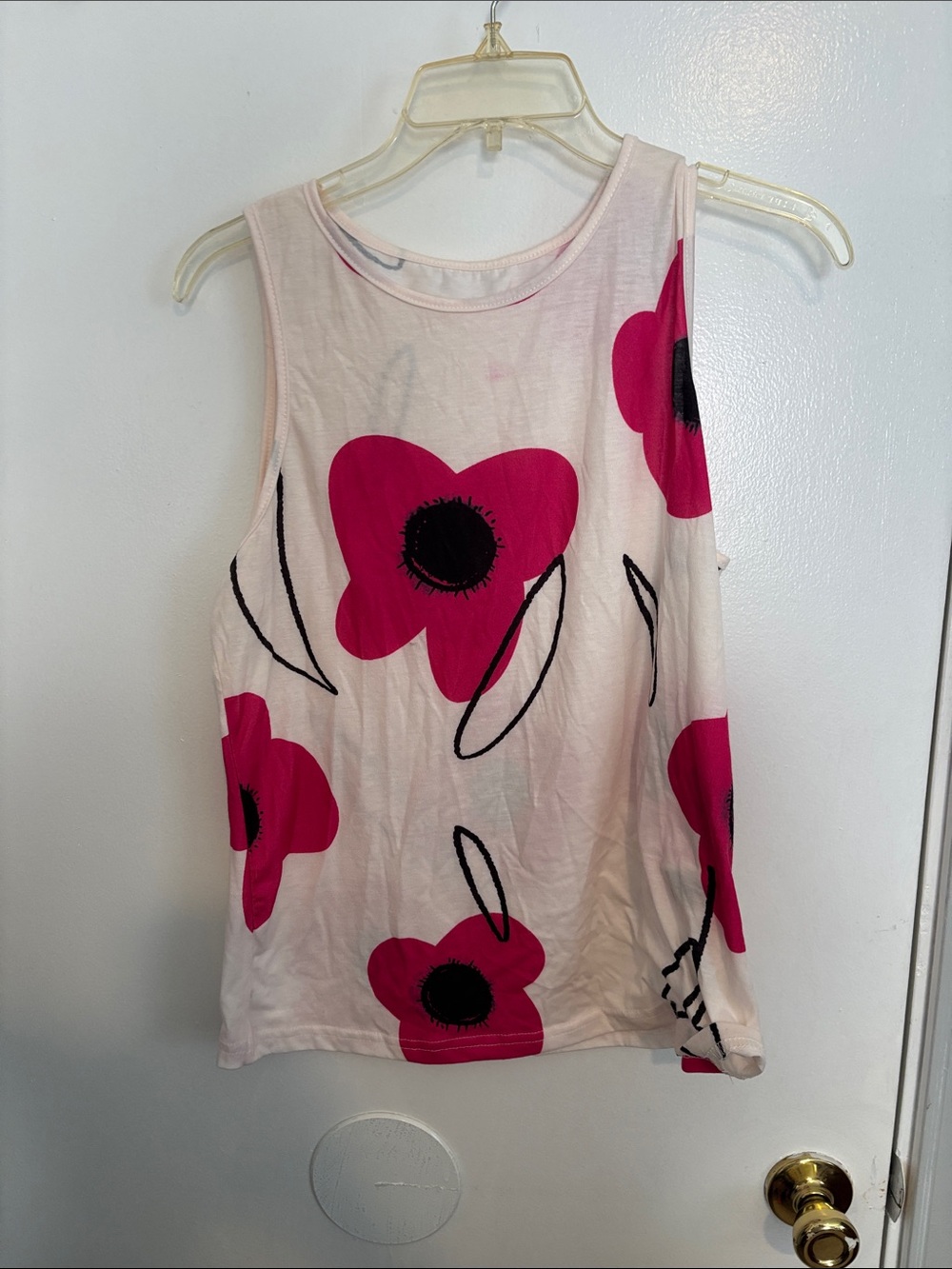 SHEIN Pink Floral Scoop Neck Tank Top